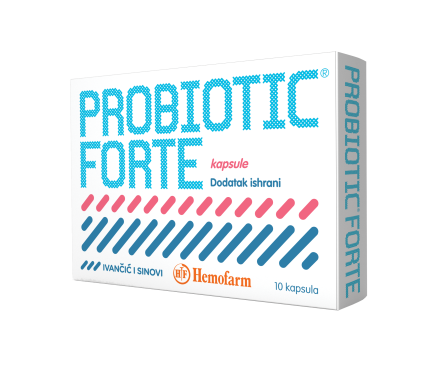 Sprečava disbalans crevne flore koji nastaje
uzimanjem antibiotika i posledično dijareje.
Probiotic Forte pruža dvostruku zaštitu crevne
flore.